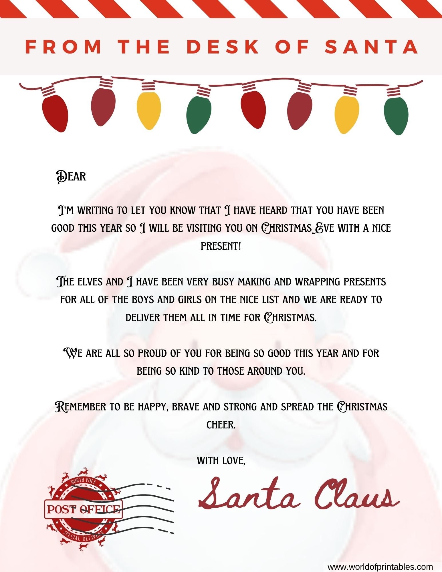 Letter From Santa Printable Template