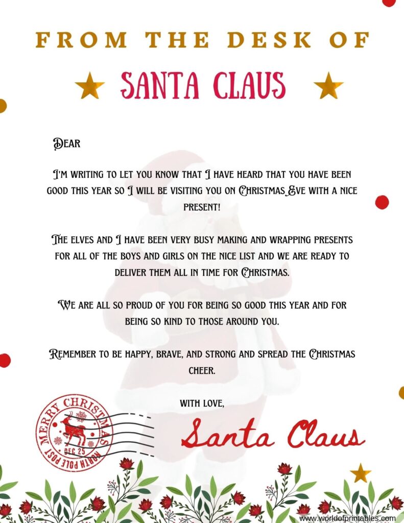 Personalized Free Printable Fill In Blank Letter From Santa Template Printables Template Free