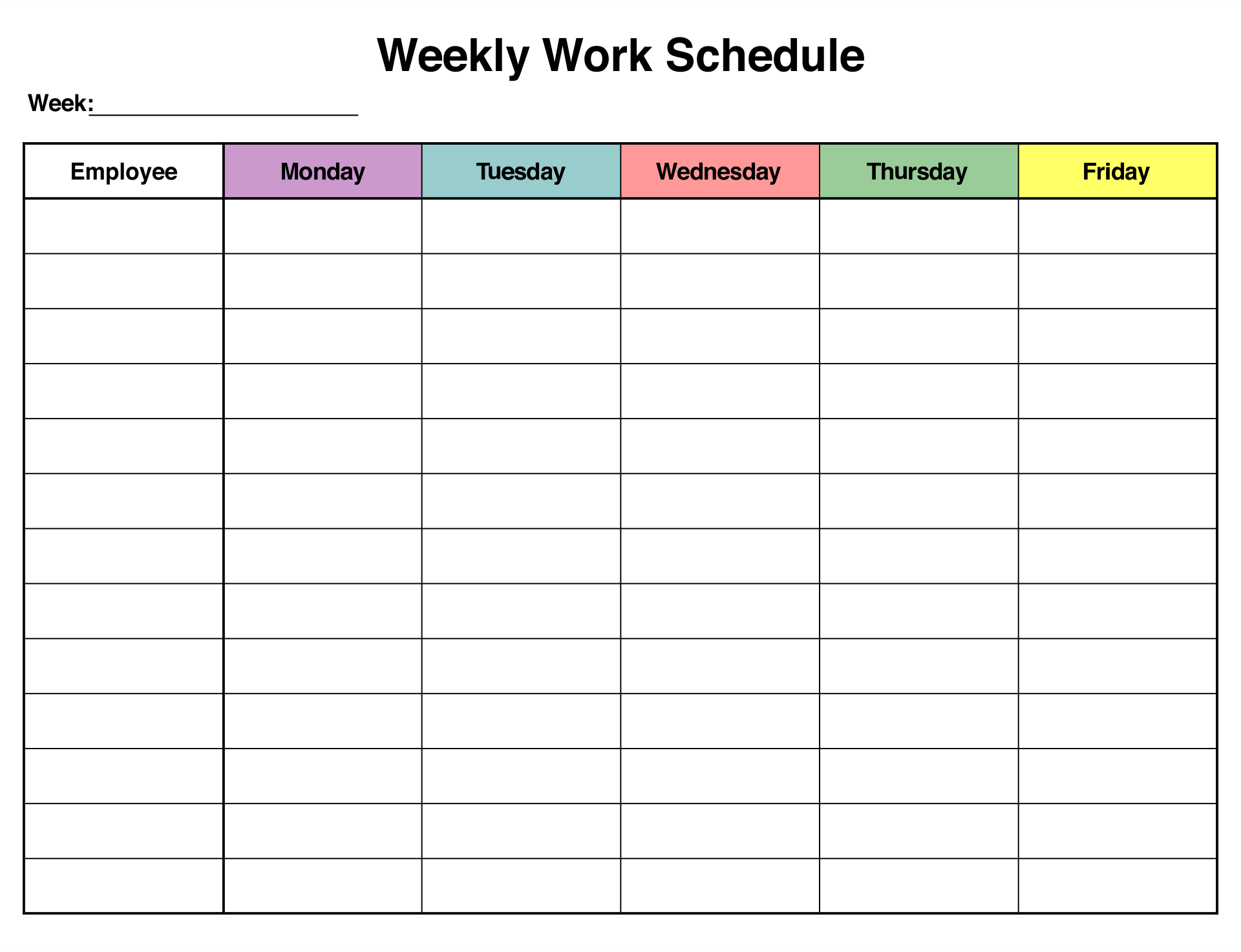Printable Monthly Work Schedule Template