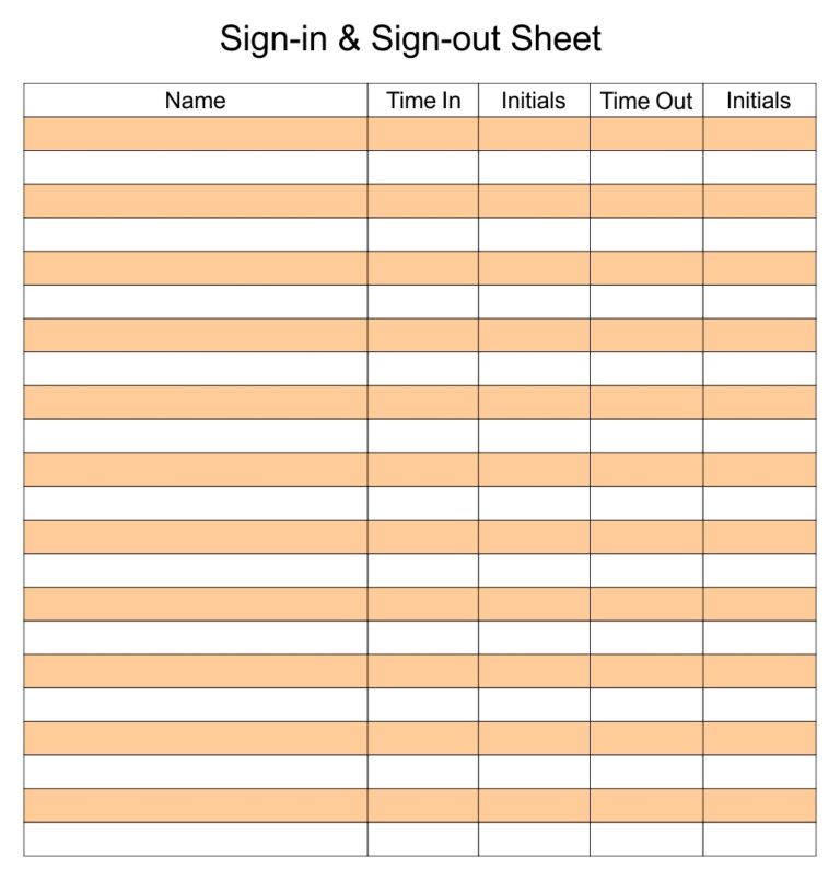 Printable Sign Out Sheet Template - Printables Template Free