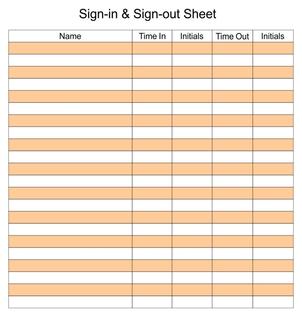 sign out sheet template