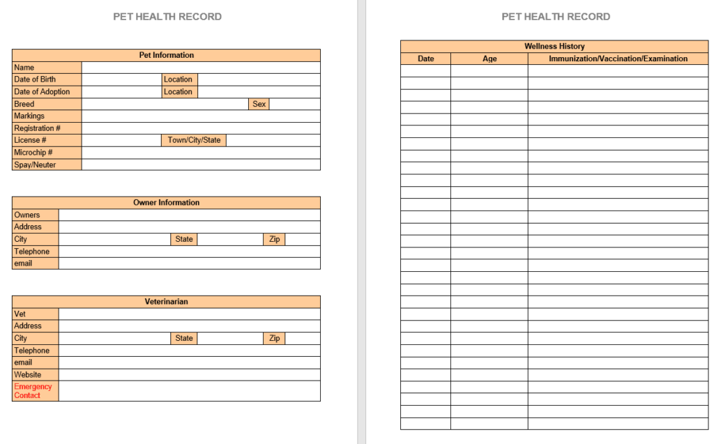 Printable Pet Health Record Template Excel Printables Template Free
