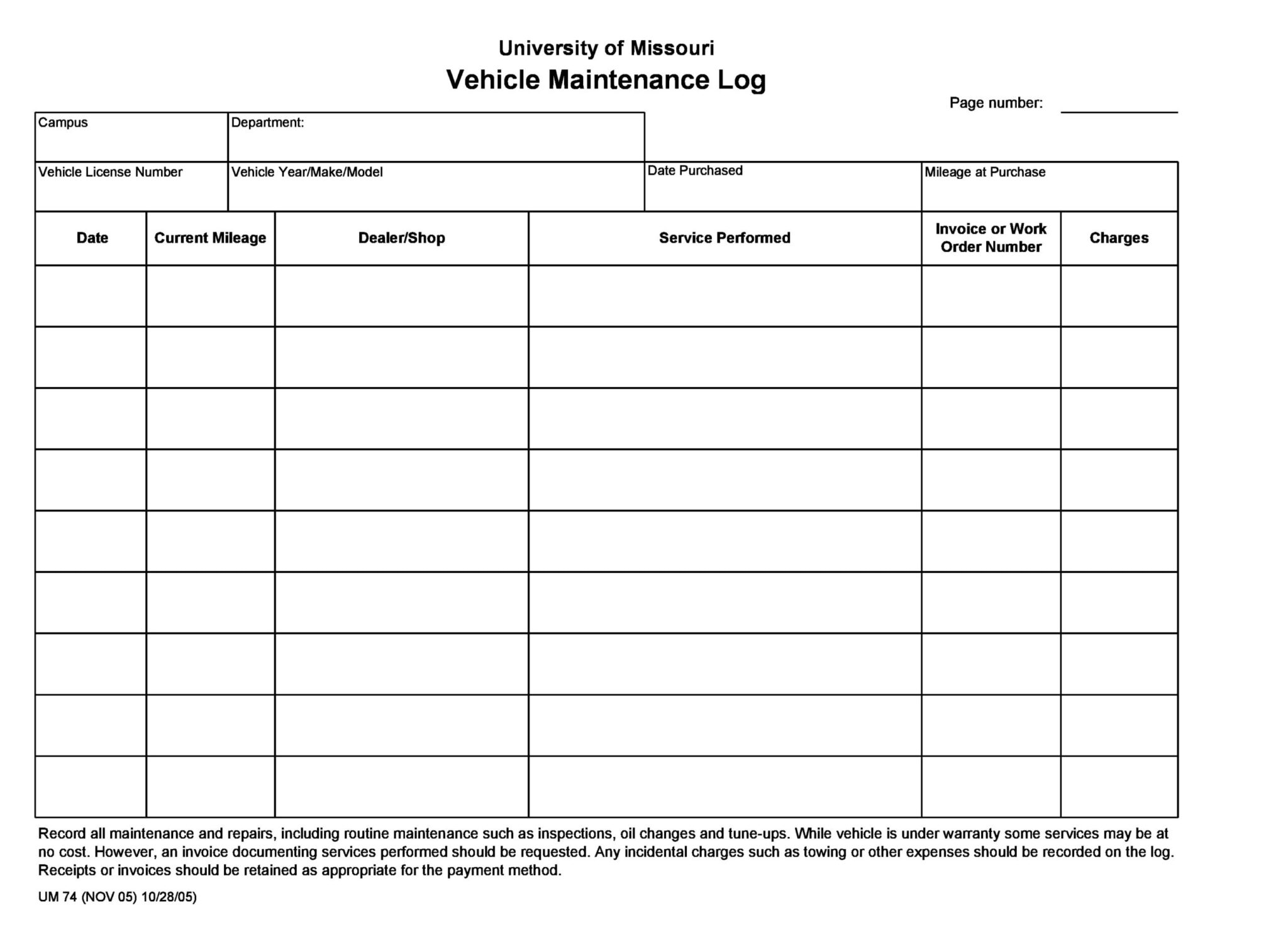 Printable Free Vehicle Maintenance Log Template - Printables Template Free