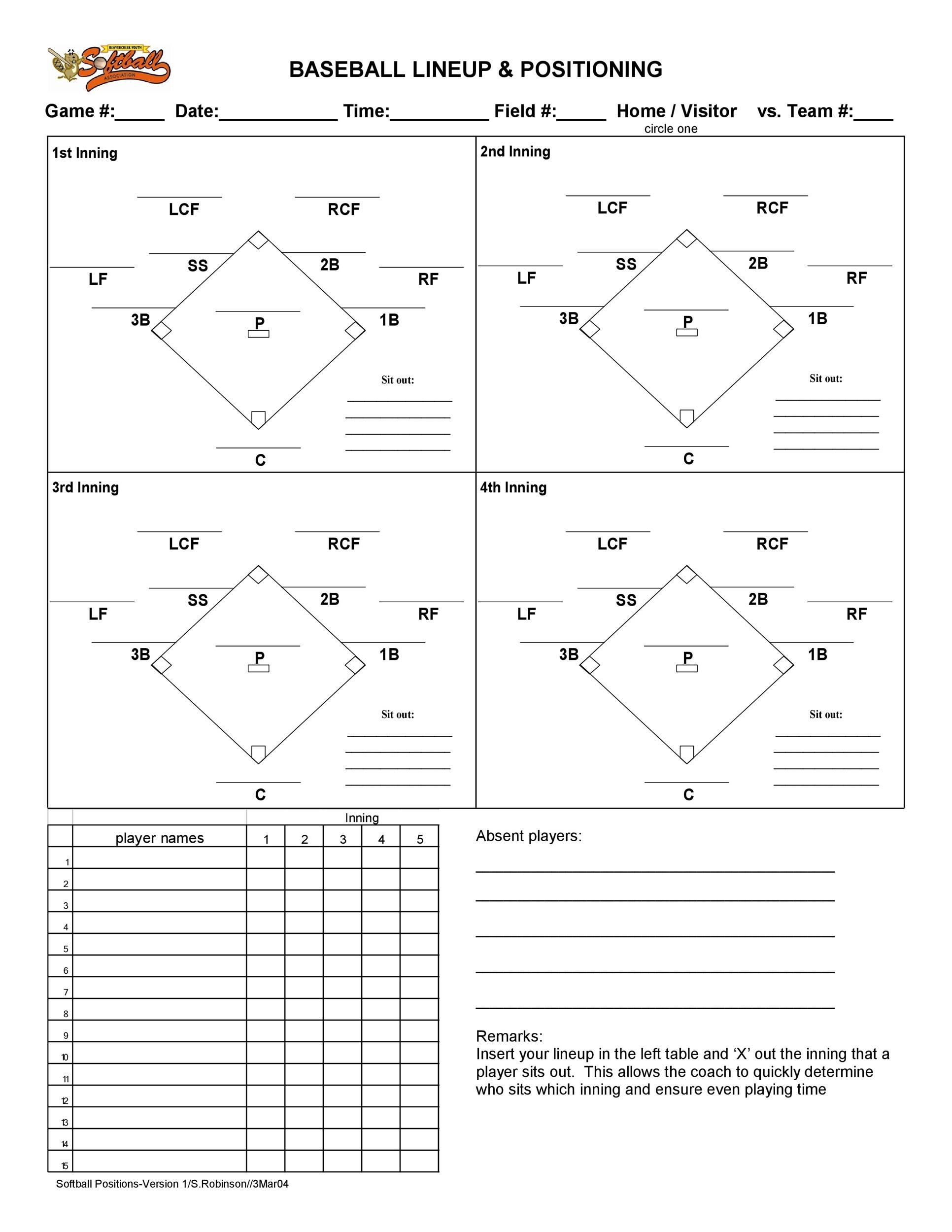 Printable Baseball Field Positions Template Printables Template Free