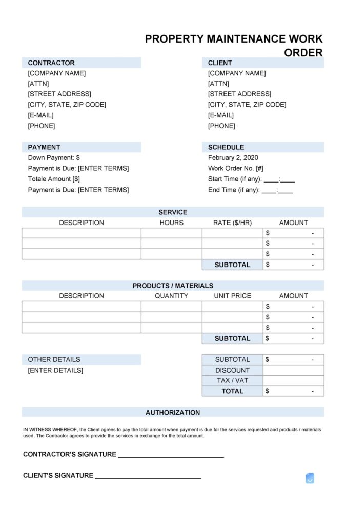 Printable Work Order Template Pdf - Printables Template Free