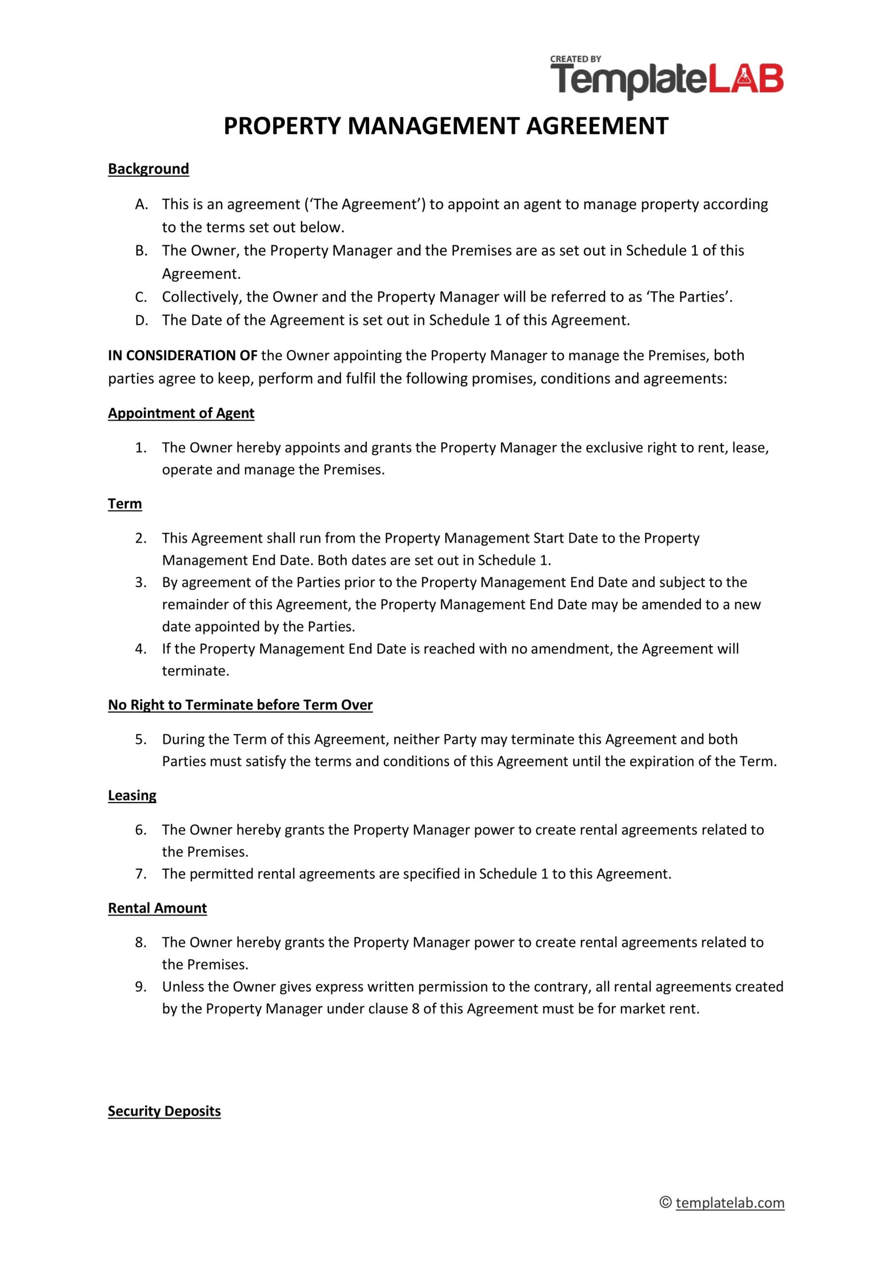 Printable Property Management Agreement Template
