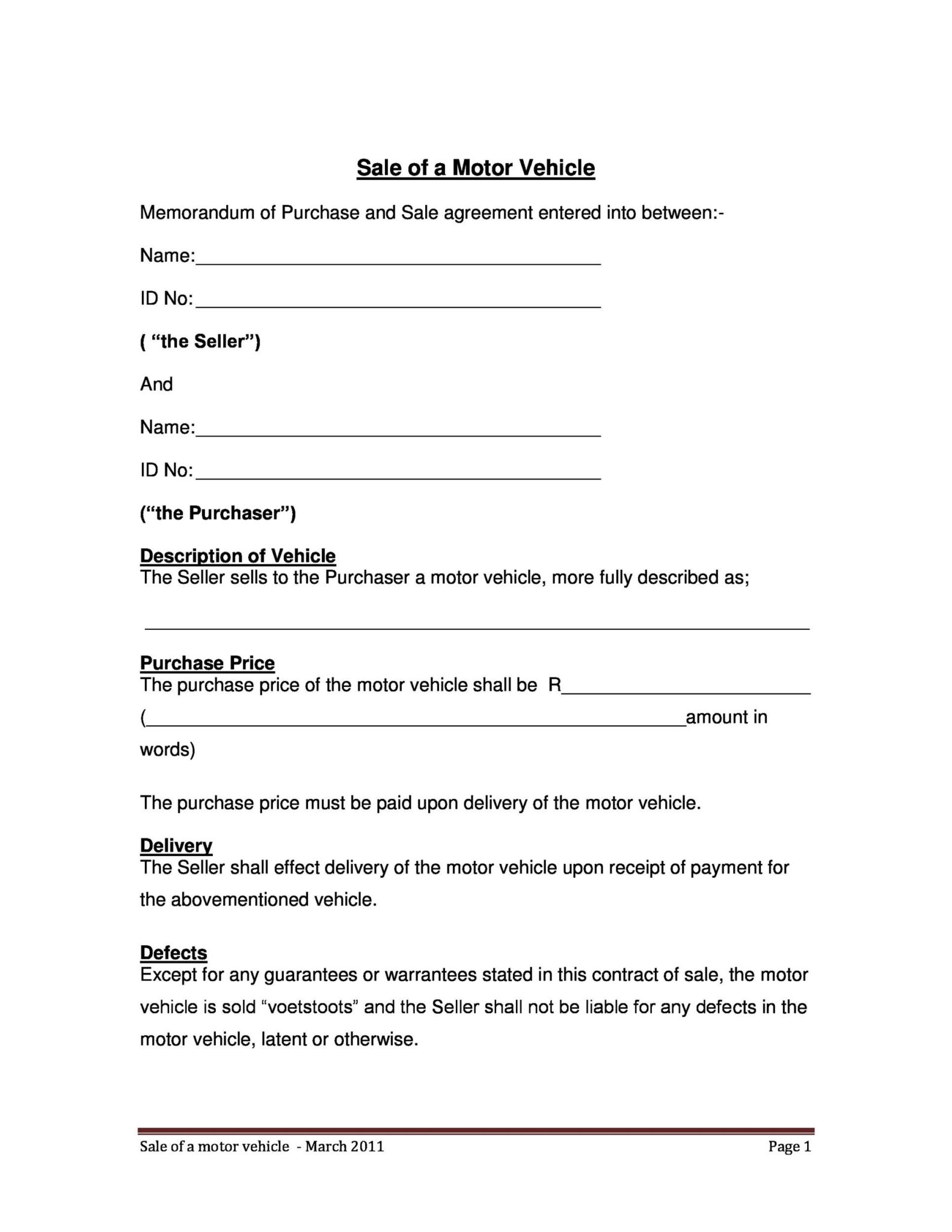 Printable Private Car Sale Contract Template Printables Template Free