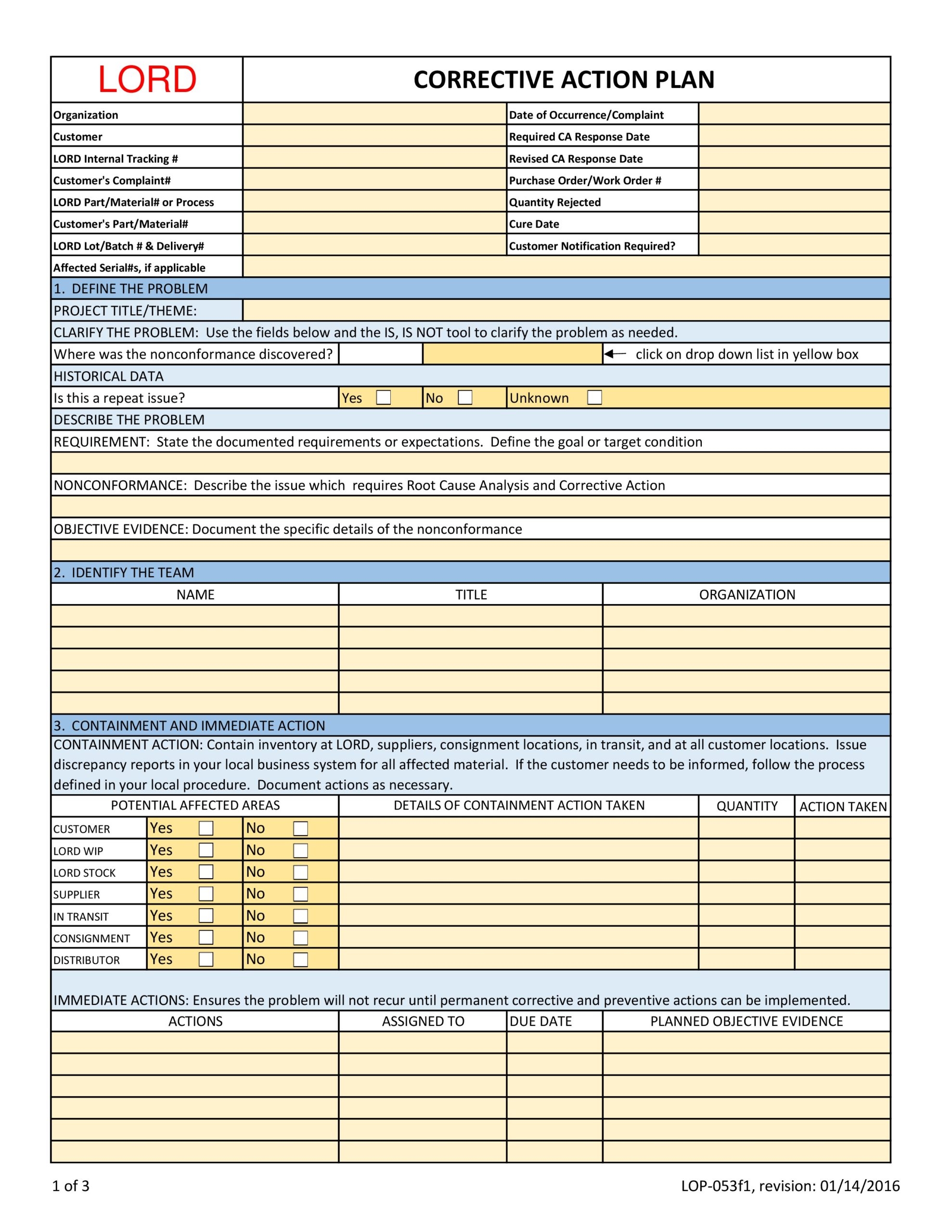 Format For Corrective Action Plan