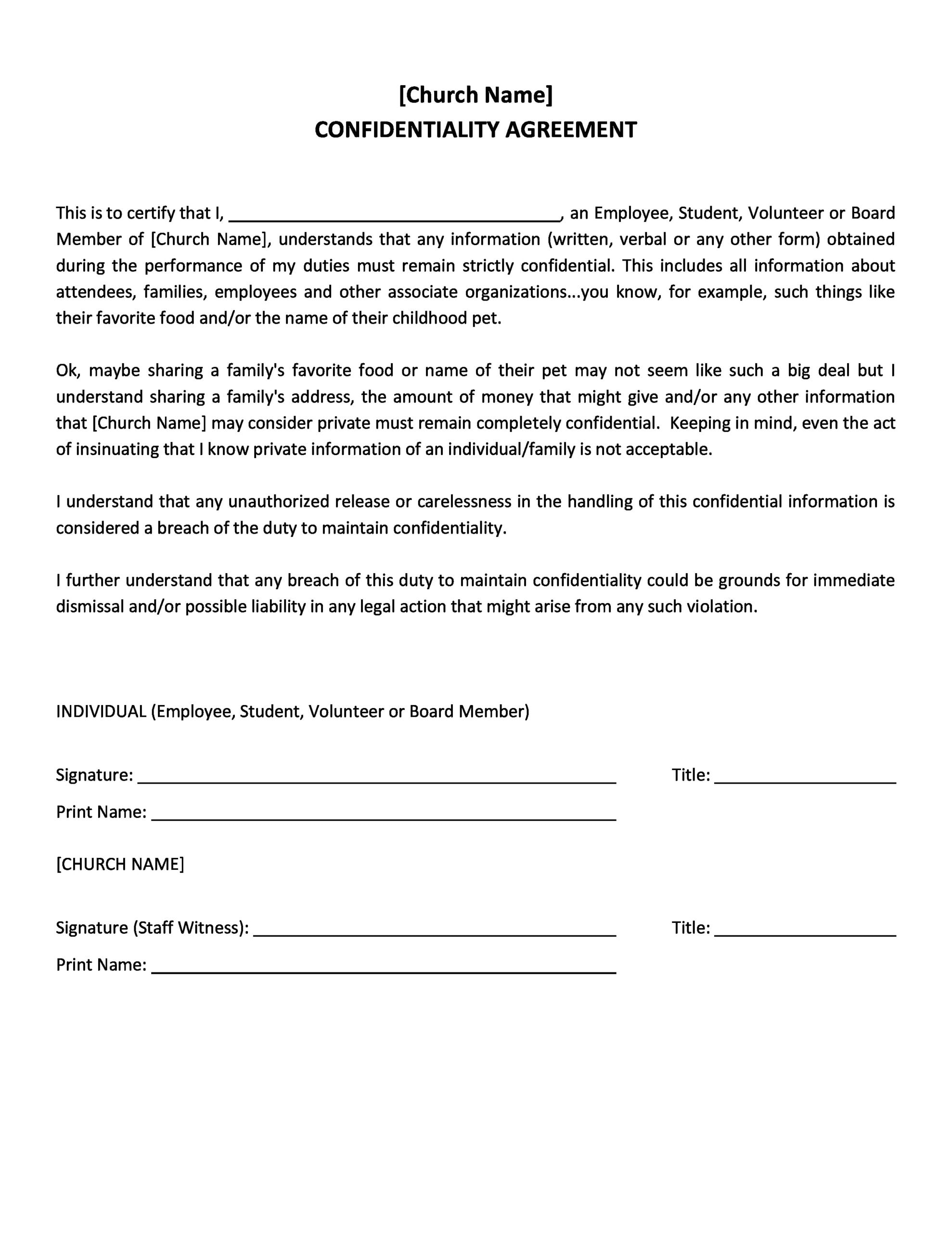 Printable Simple Confidentiality Agreement Template Word