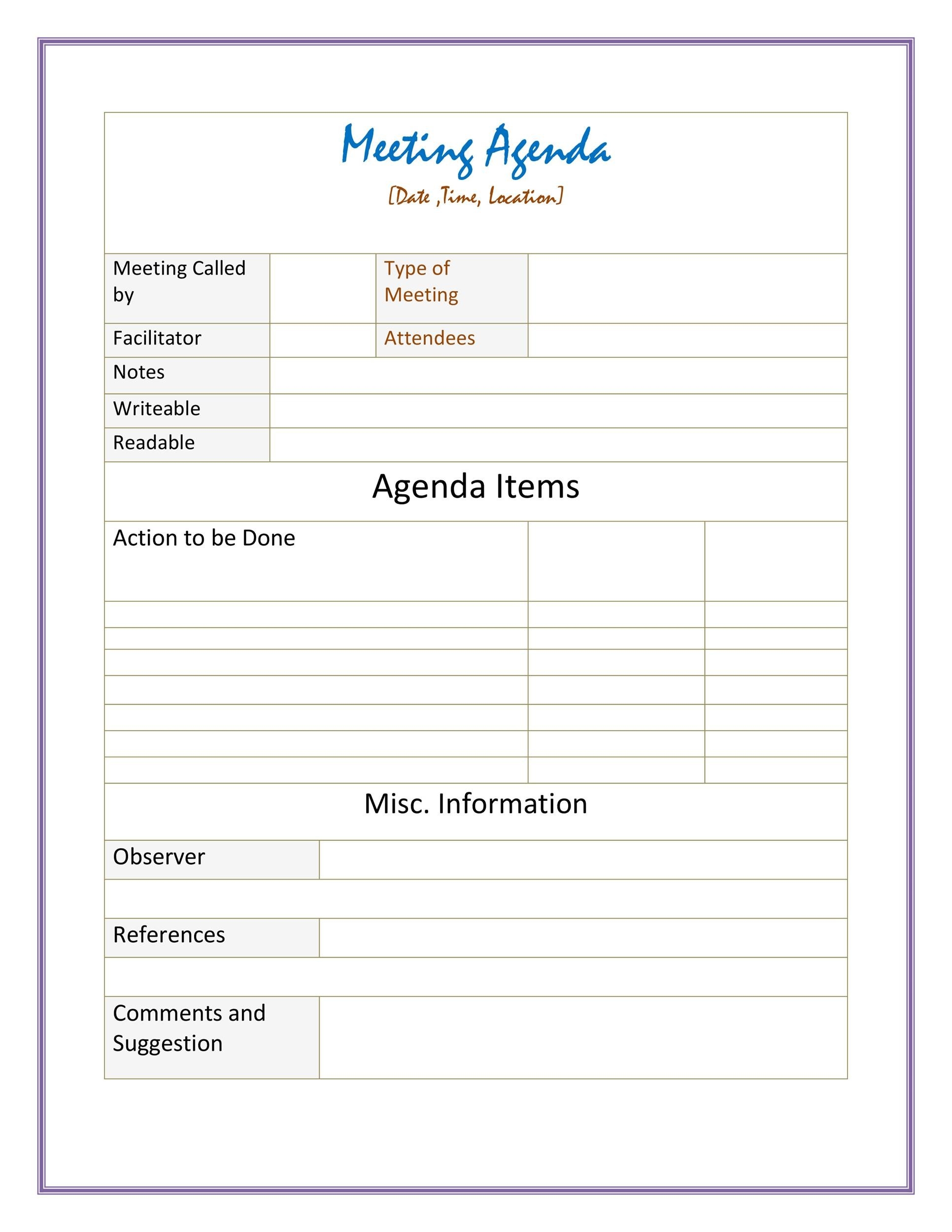 Printable Staff Meeting Agenda Template