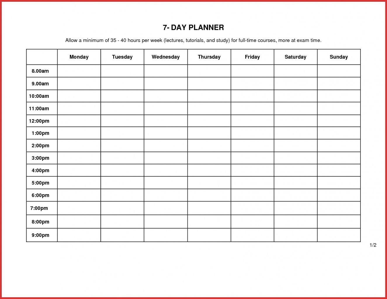 7 Day Printable Weekly Schedule Template