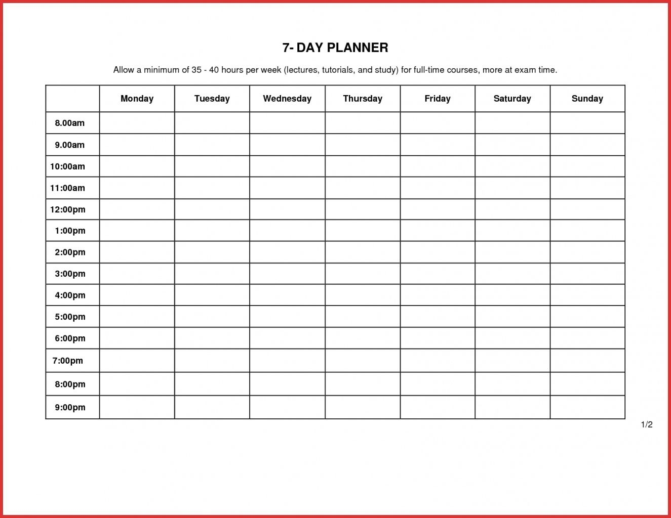 Fill In Blank 7 Day Printable Weekly Schedule Template