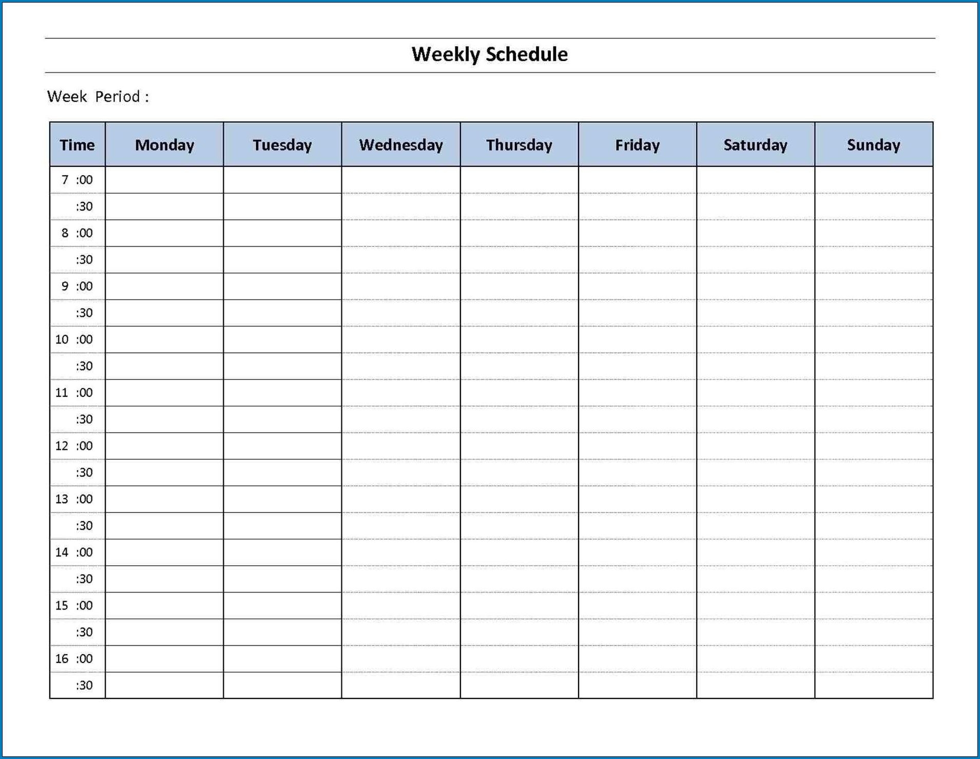 7 Day Week Calendar Template Schedule Template Weekly Planner Template Daily Calendar Template