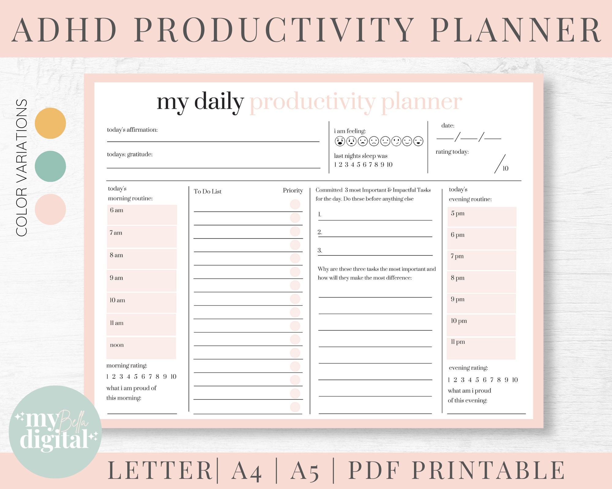ADHD Planner Adhd Planner Printable Adhd Daily Planner Adhd Etsy Schweiz