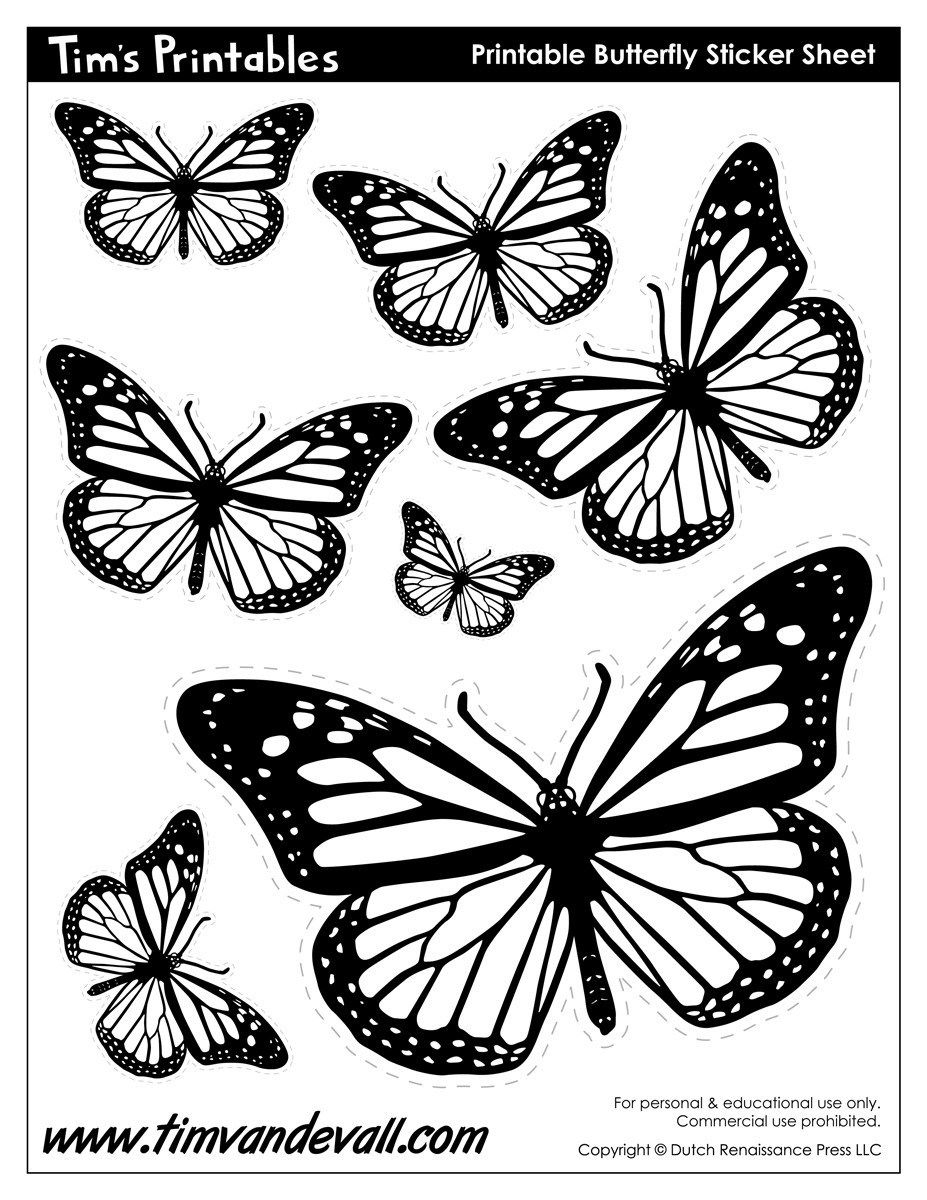 Printable Different Size Butterfly Templates