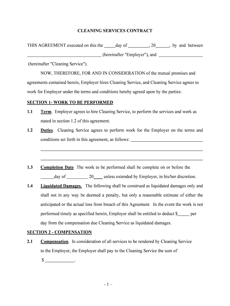 Housekeeping Free Printable Cleaning Contract Template Pdf
