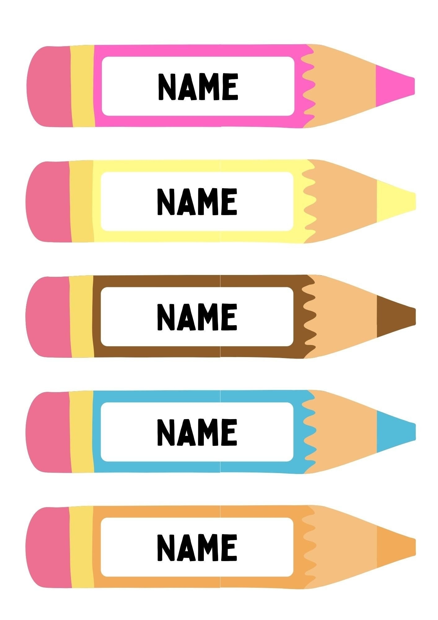 Colorful Pencil Name Tag Printable Template SVG Etsy New Zealand