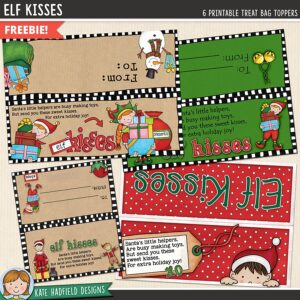 Cute Elf Kisses Treat Bag Topper Printable