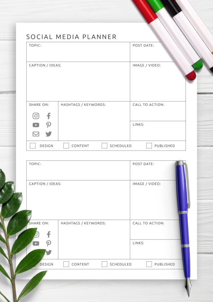 Downloadable Printable Social Media Calendar Template - Printables Template Free