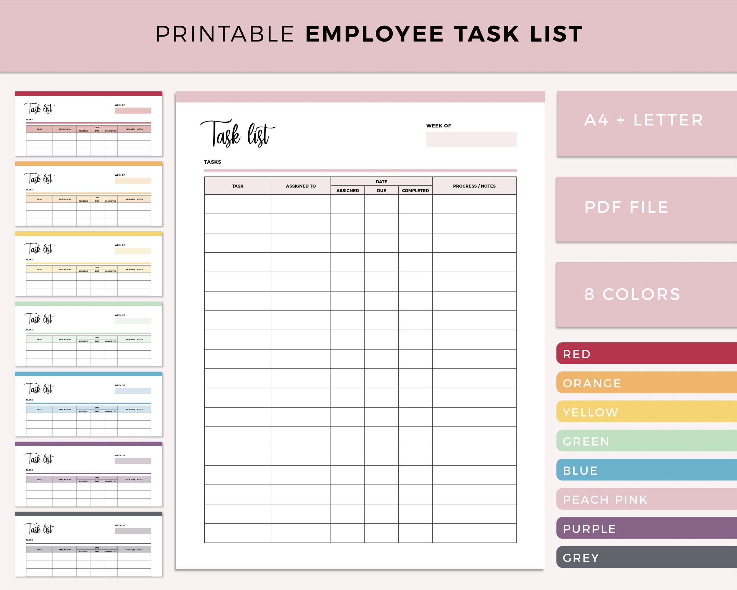 Printable Employee Task List Template