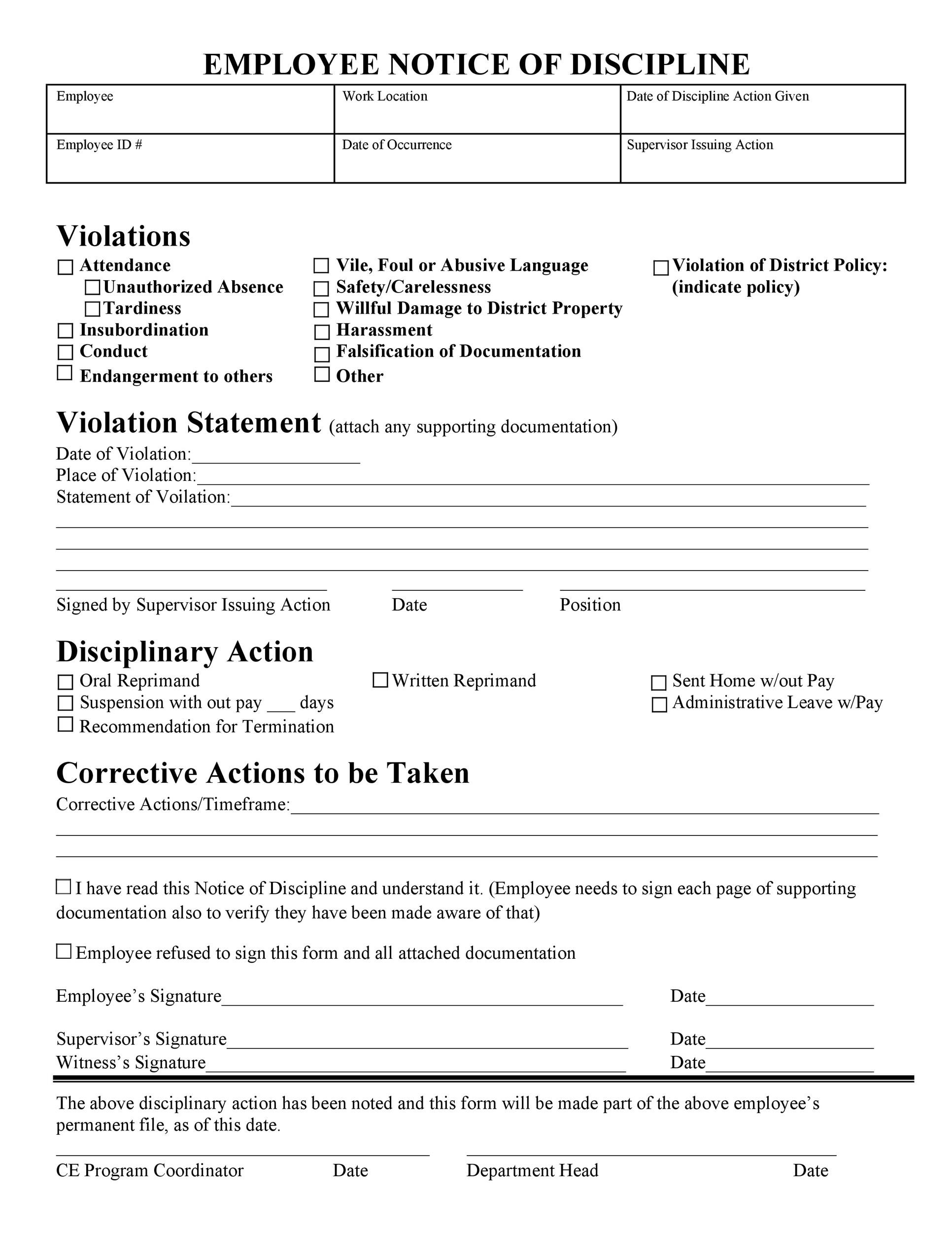 Printable Employee Written Warning Template Free Printables Template Free