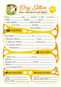 Free Dog Sitter Instruction Information Sheet Design Template Dog Daycare Business Dog Sitting Business Pet Sitter Instructions