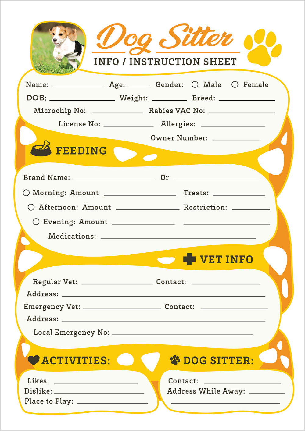 Free Dog Sitter Instruction Information Sheet Design Template Dog Daycare Business Dog Sitting Business Pet Sitter Instructions