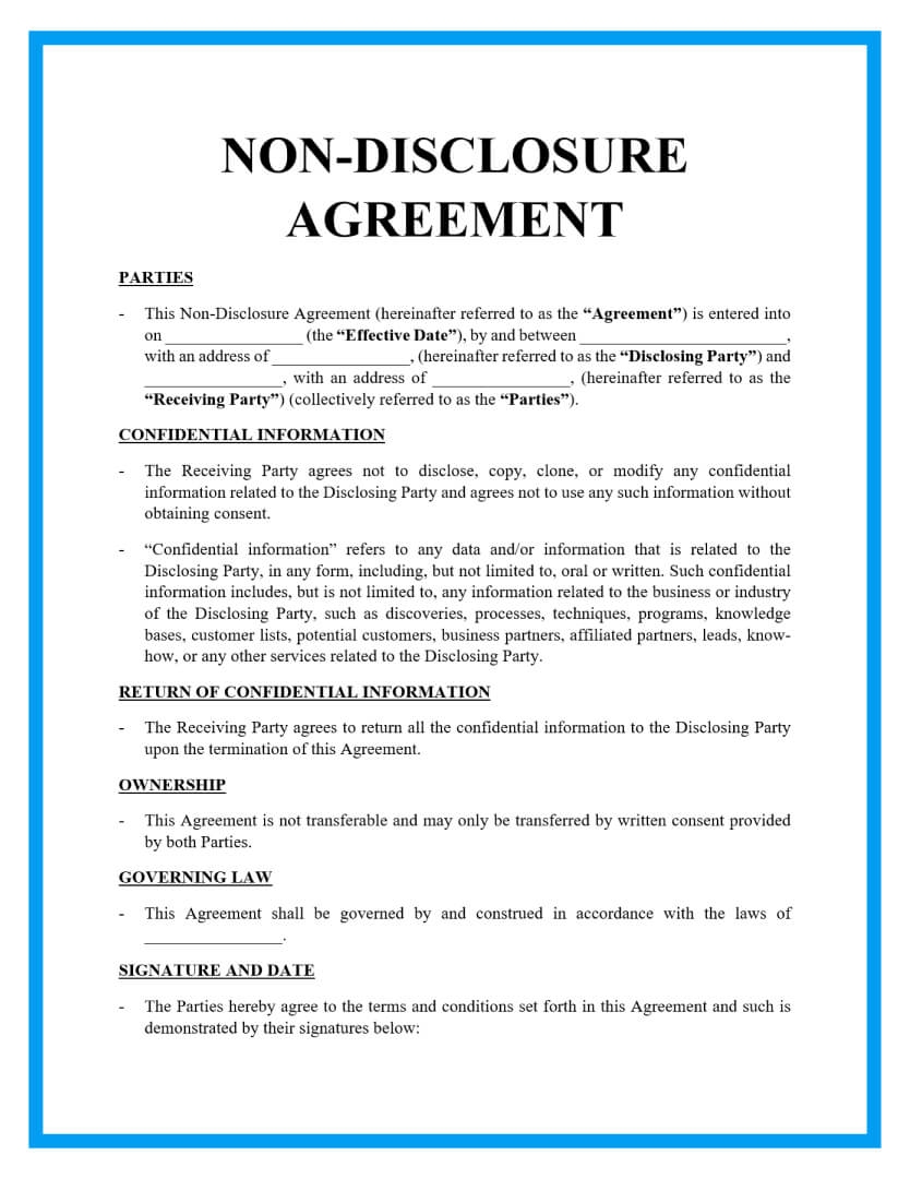 Free Non Disclosure Agreement Template Document