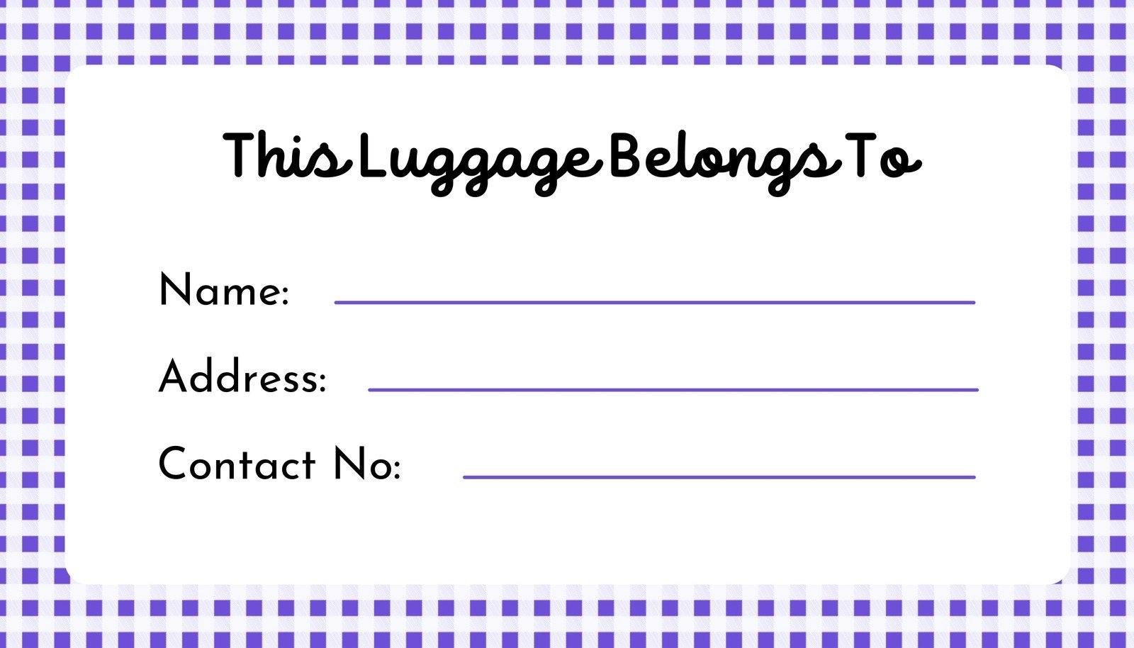Editable Printable Downloadable Luggage Tag Template