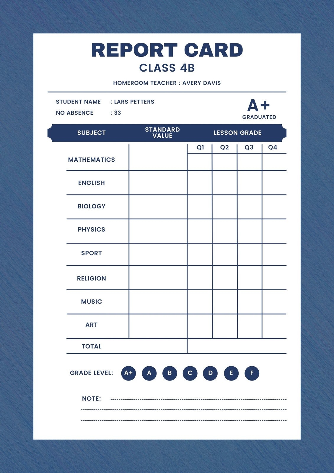 Printable Blank Report Card Template