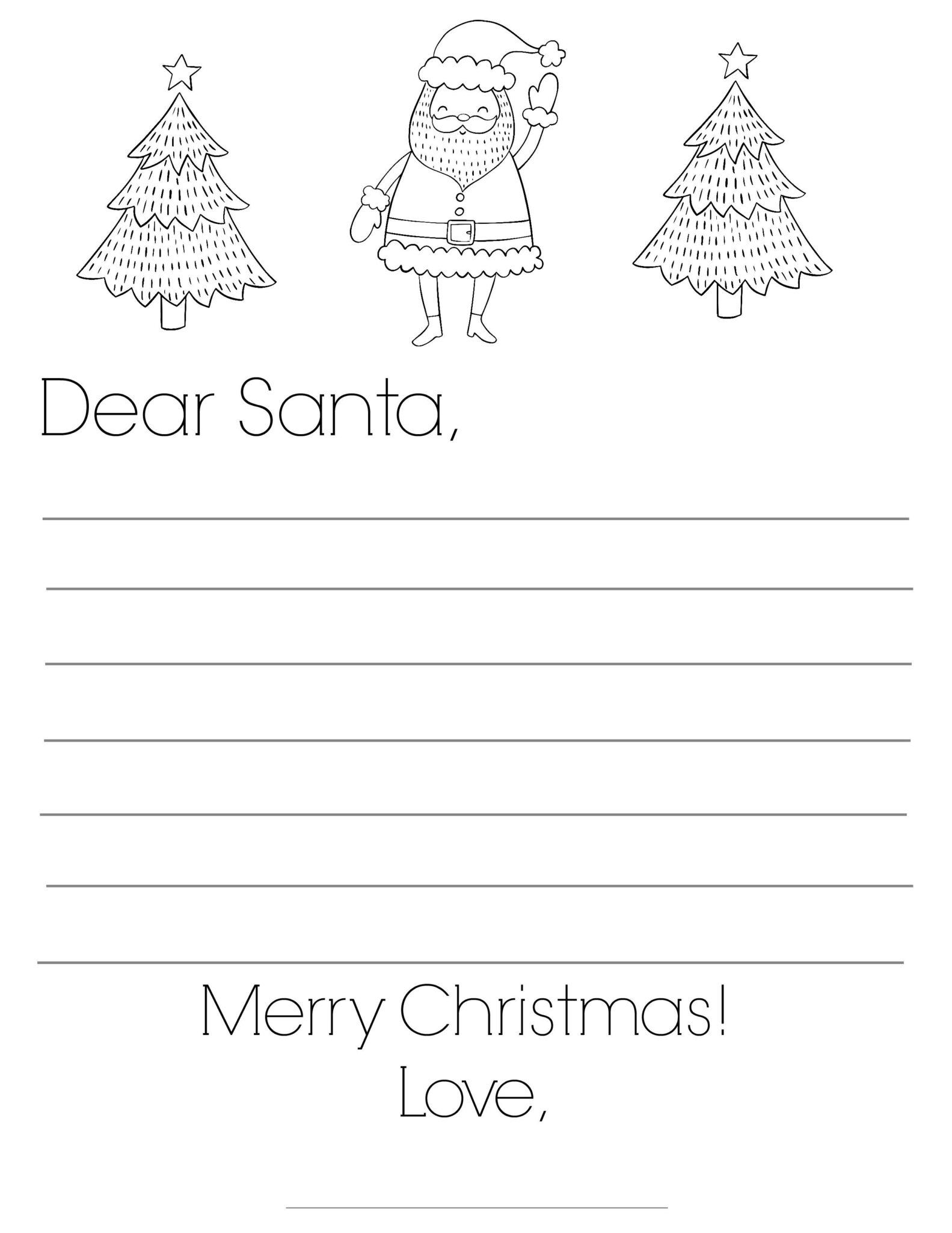 Free Printable Letter To Santa Template Black And White Printables 