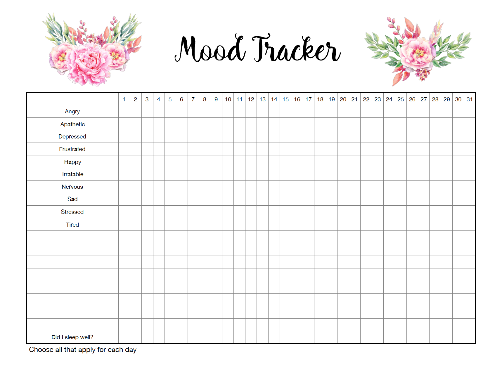 Free Printable Mood Tracker Template
