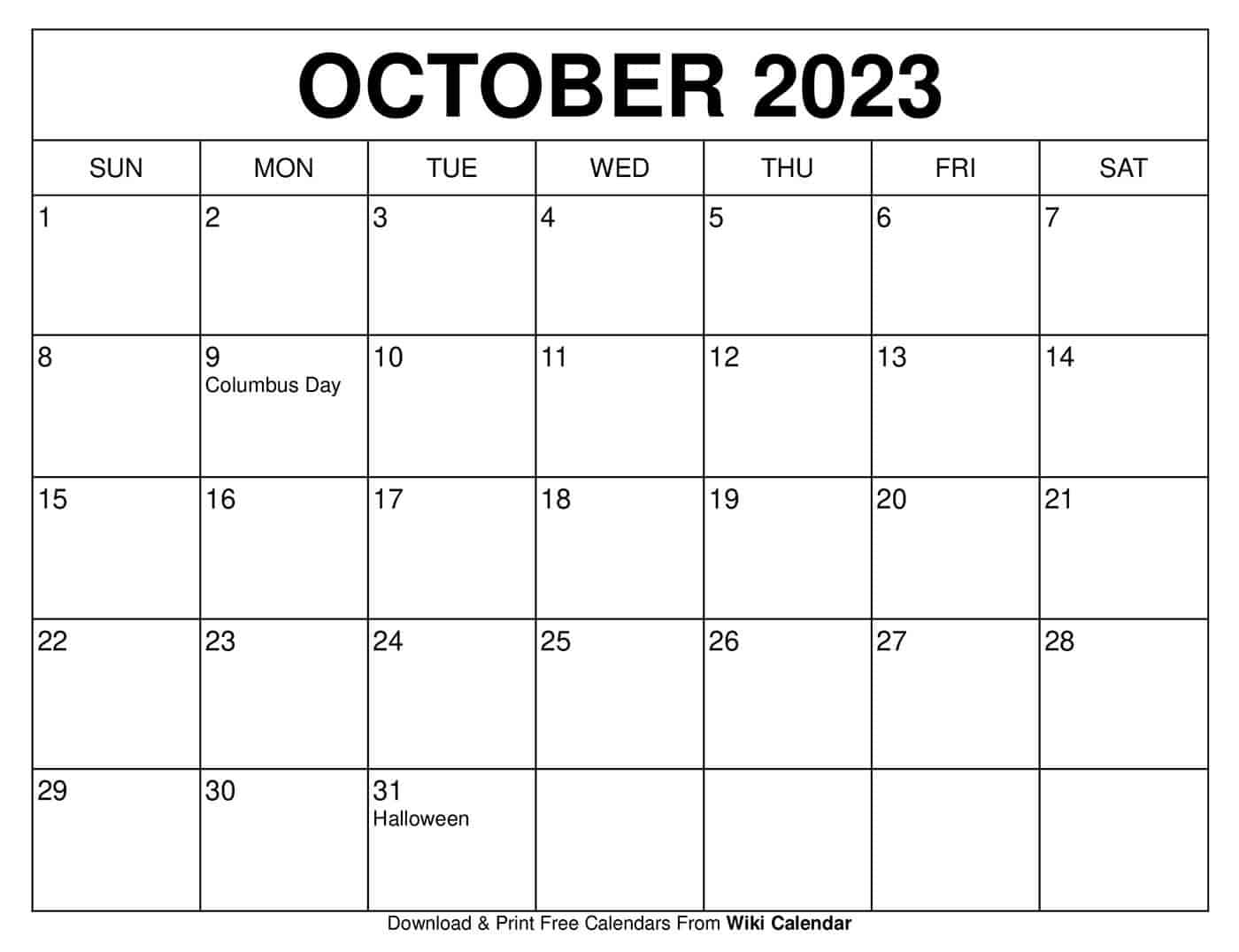 Free Printable October 2023 Calendar Templates With Holidays Wiki Calendar