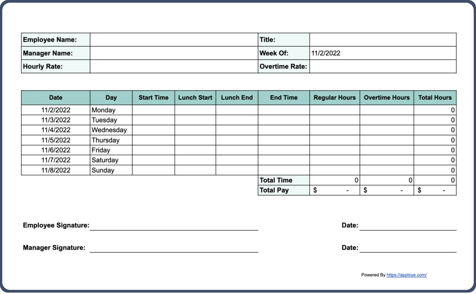 Printable Weekly Timesheet Template Word Printables Template Free