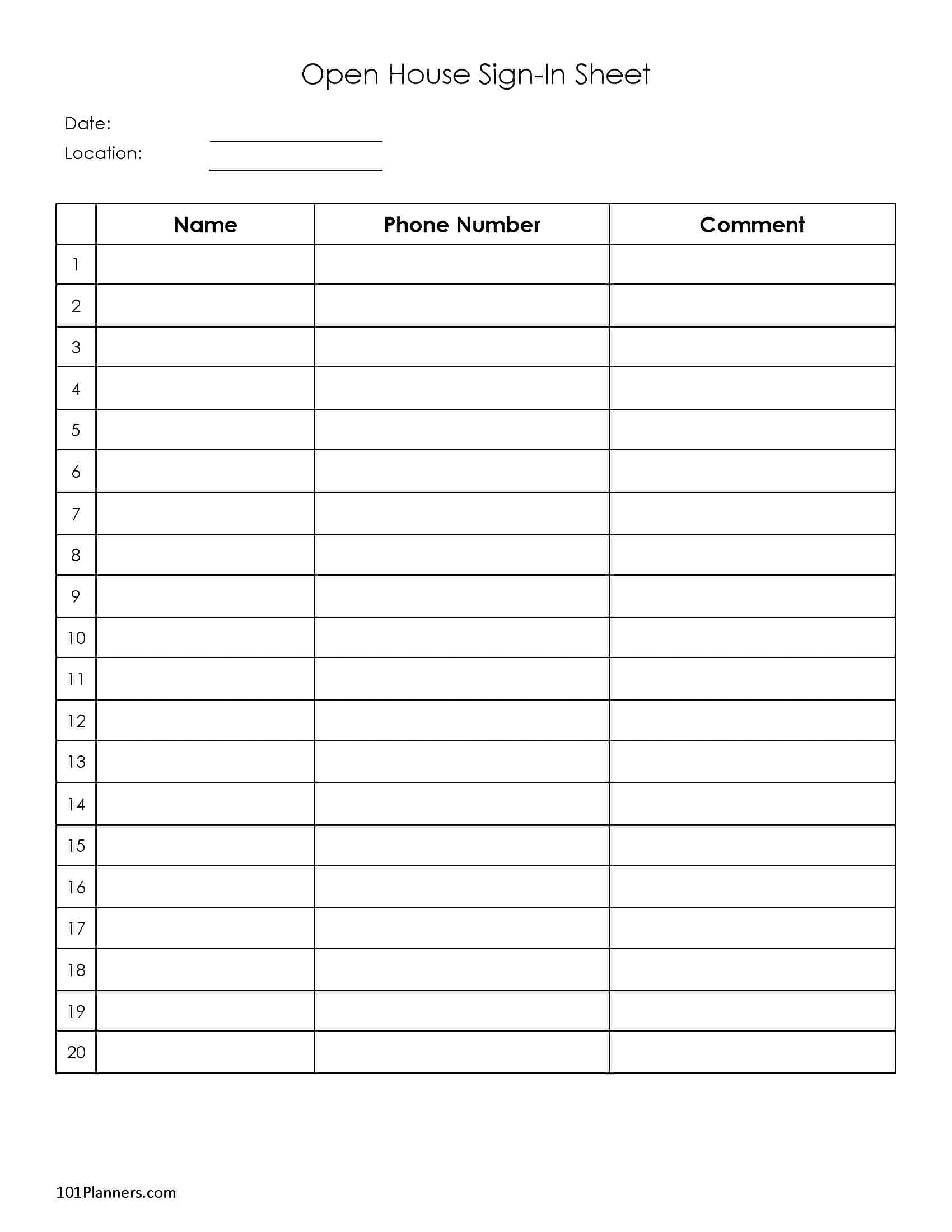 Printable Employee Sign In Sheet Template