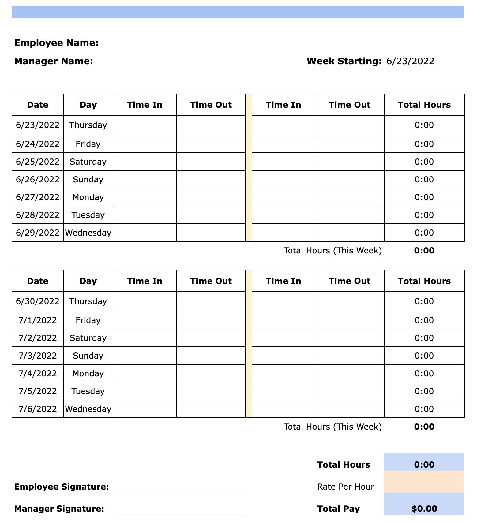 Free Timesheet Templates For 2023 Excel PDF Word 