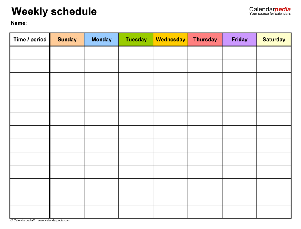 Fill In Blank 7 Day Printable Weekly Schedule Template Printables