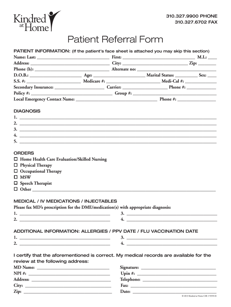 Home Health Referral Form Template Fill Online Printable Fillable Blank PdfFiller