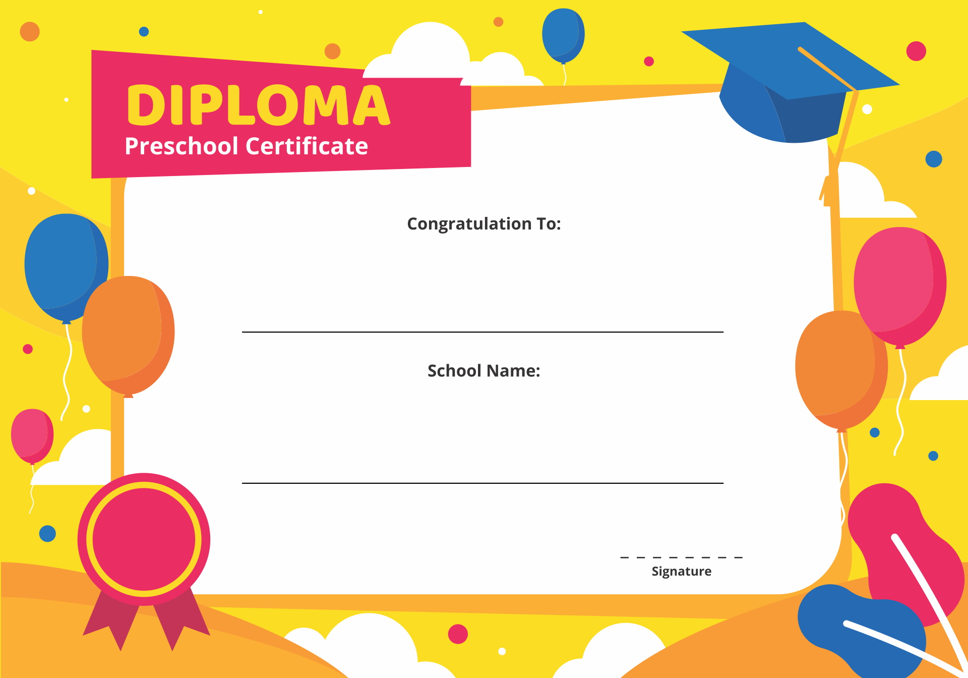 Editable Free Printable Kindergarten Certificate Templates