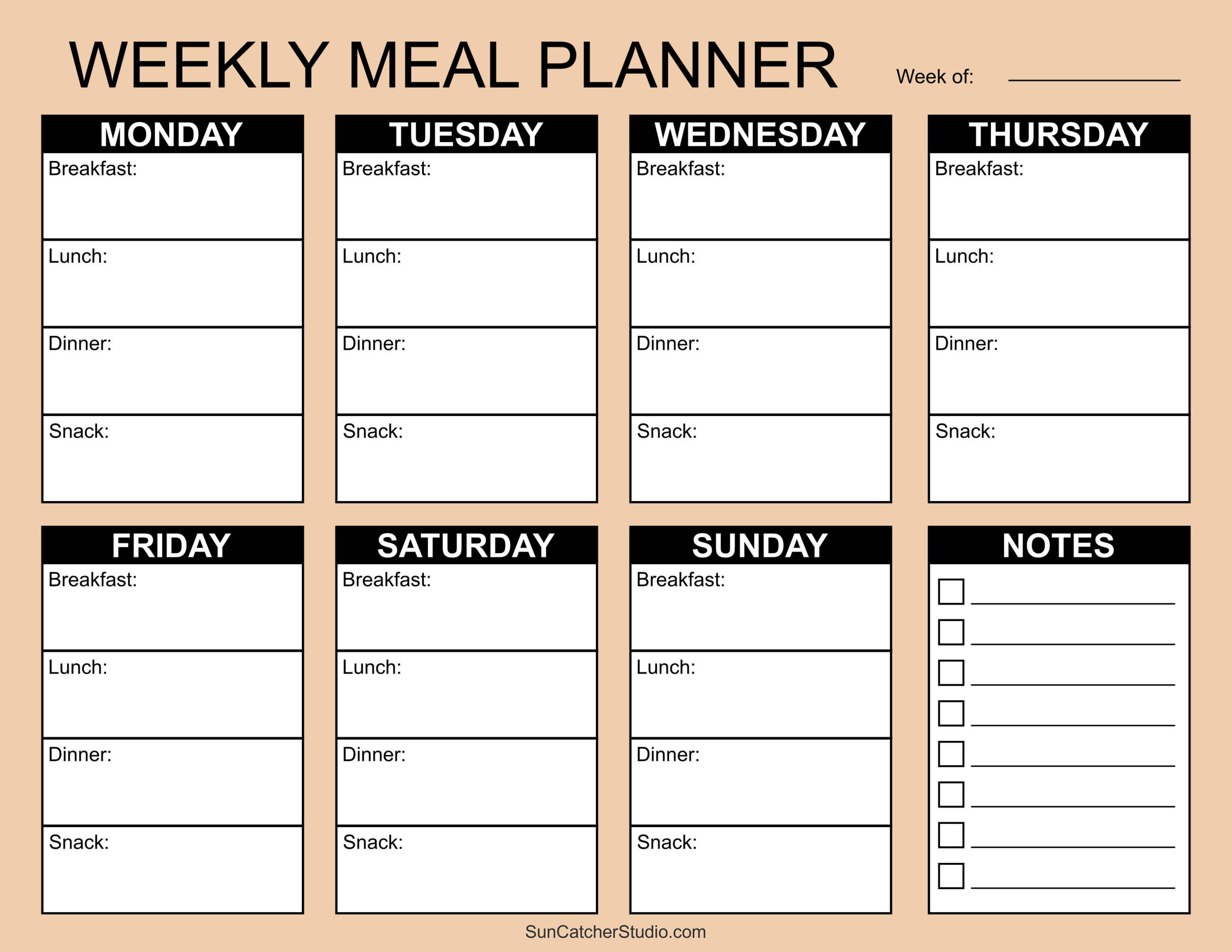 weekly menu calendar template