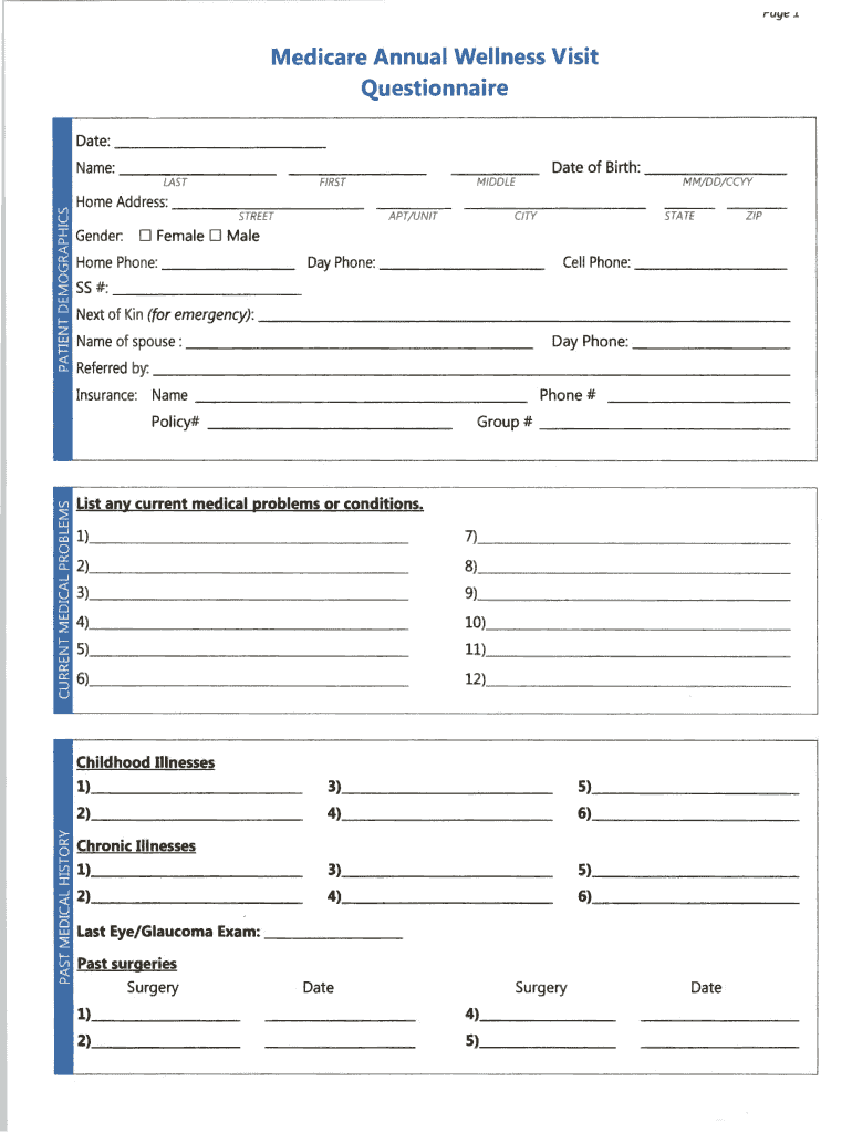 Medicare Annual Wellness Visit Questionnaire Fill Out Sign Online DocHub