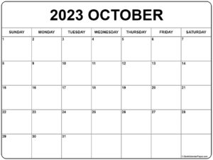 October 2023 Calendar Free Printable Calendar