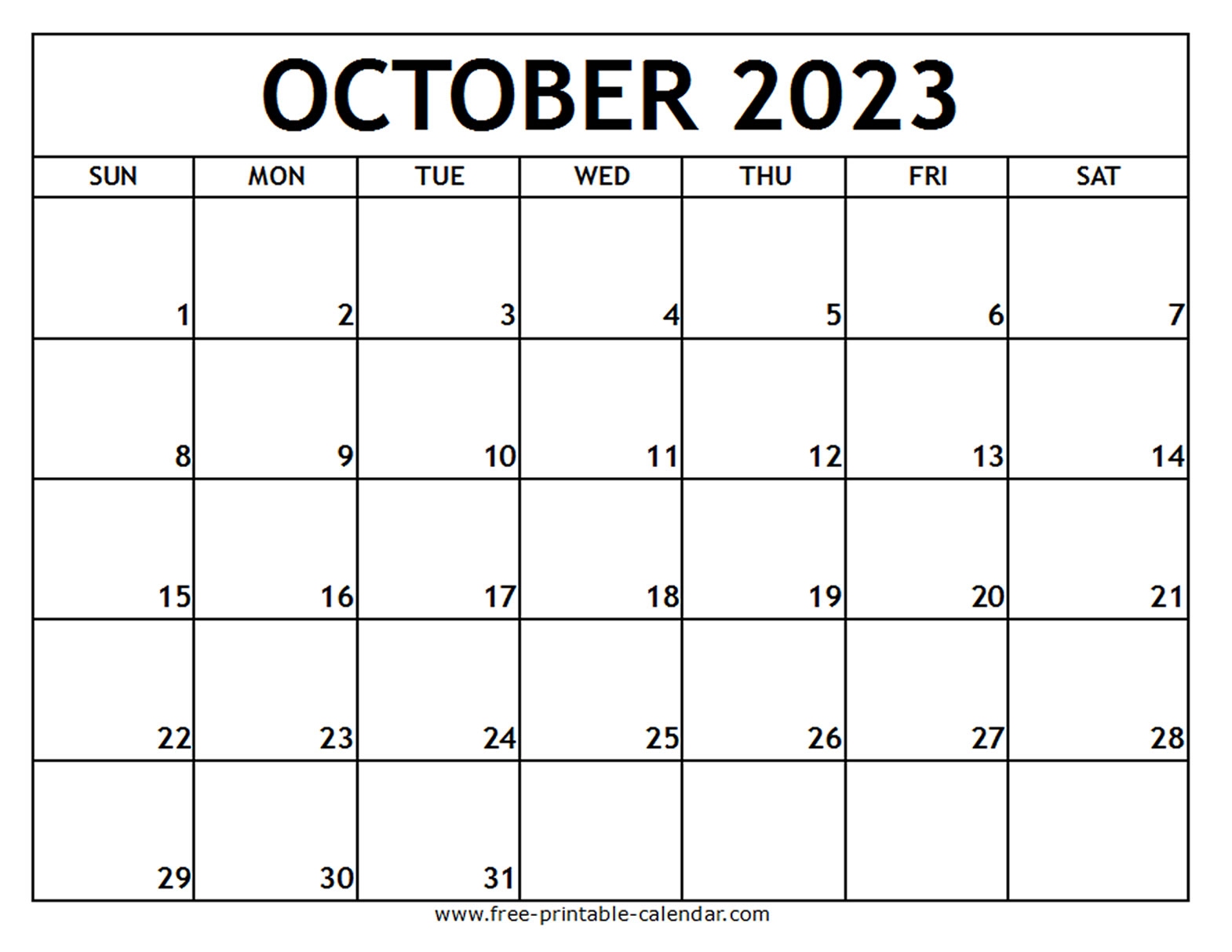 October 2023 Calendar Template Printable