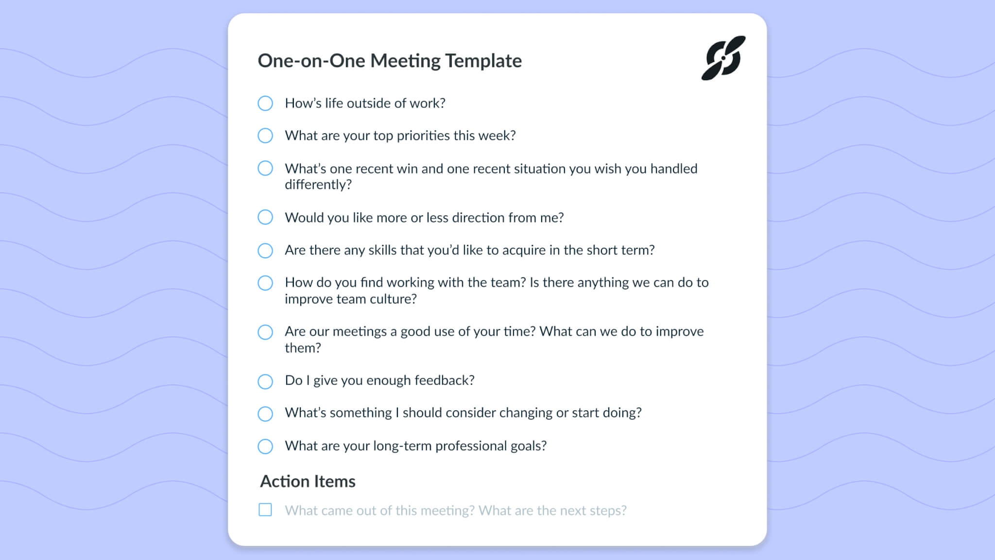 One on One Meeting Template Top 10 Questions To Ask Direct Reports