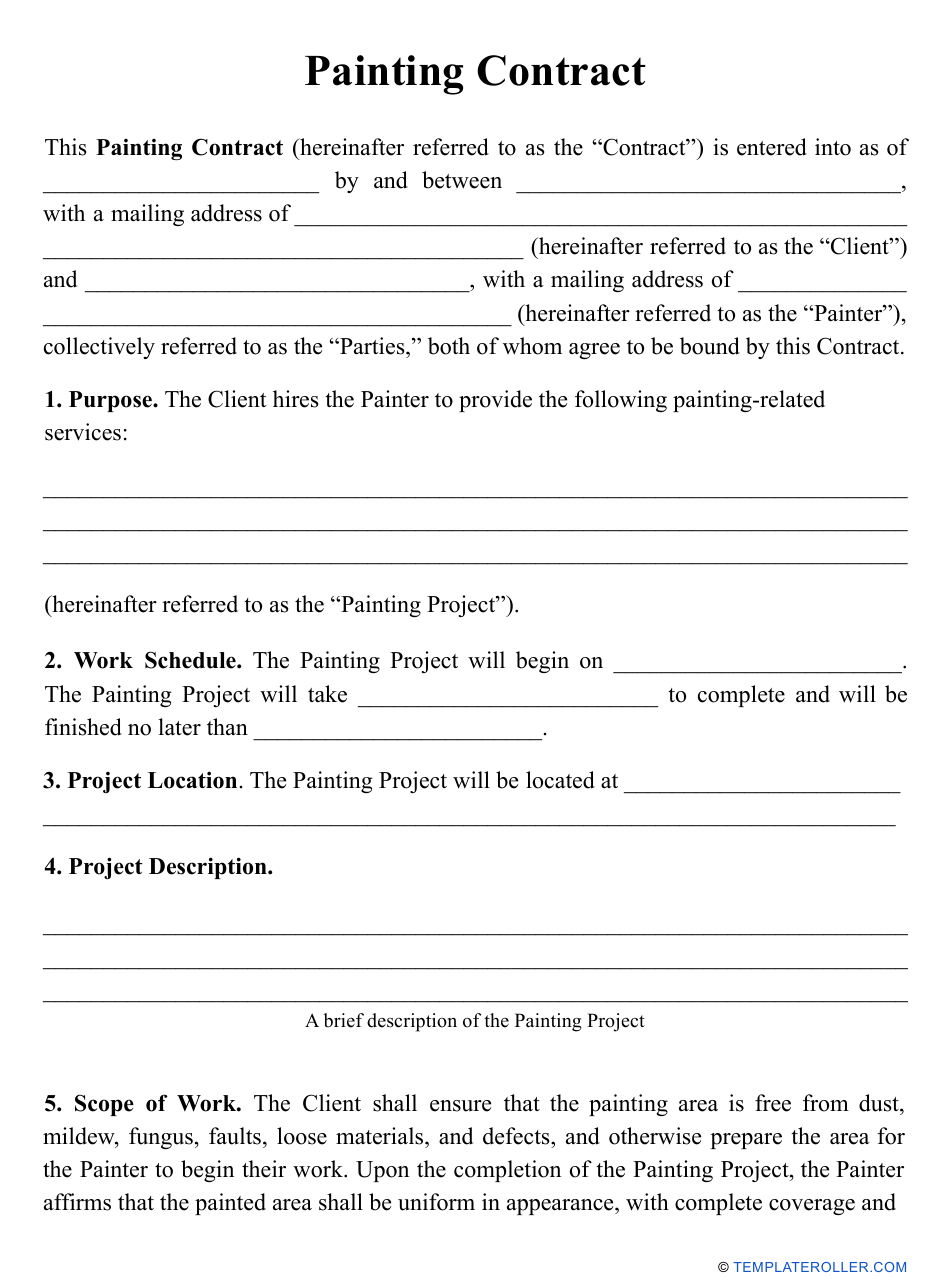 Painting Contract Template Download Printable PDF Templateroller