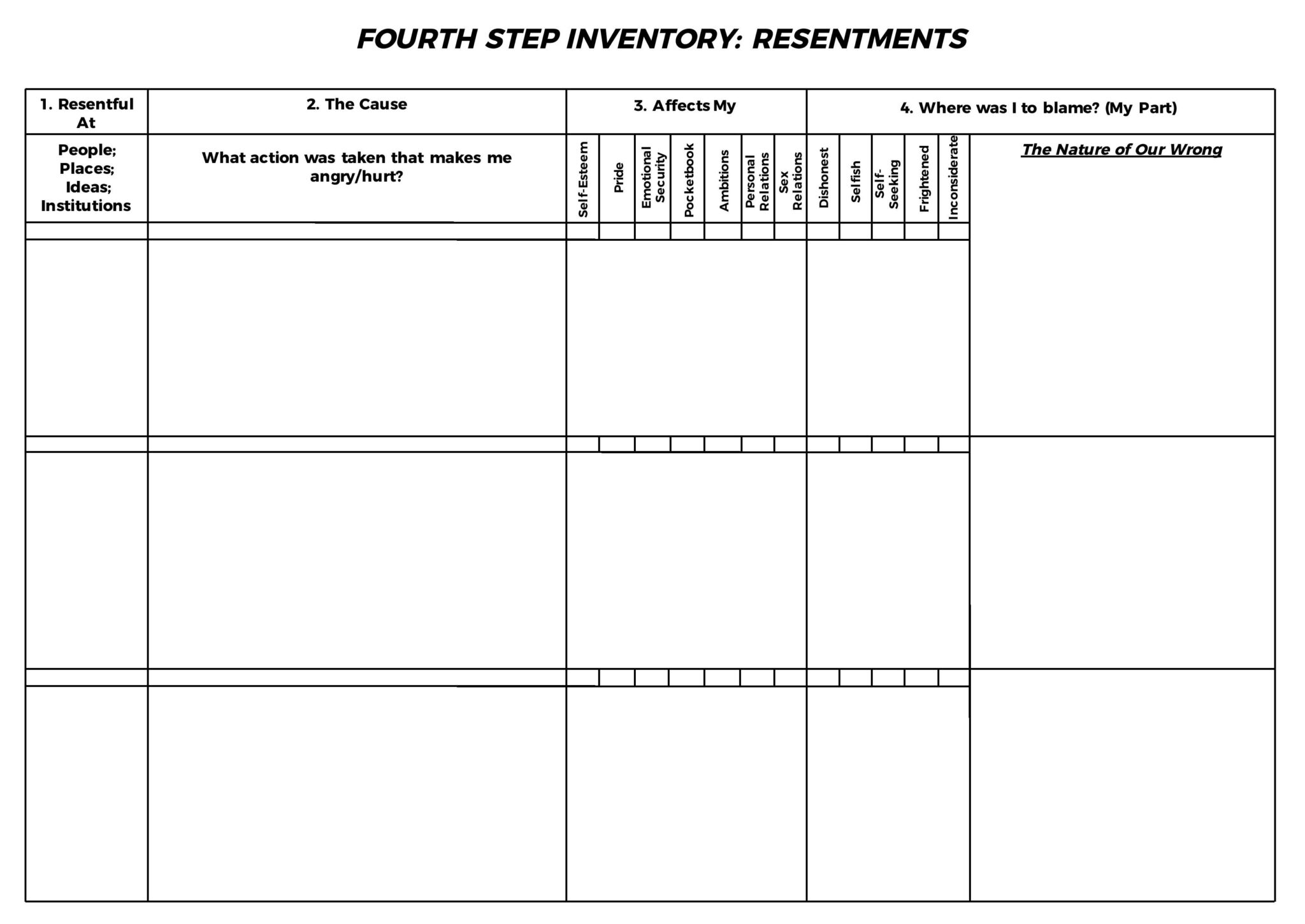 Template Printable Aa 4th Step Worksheets Printables Template Free