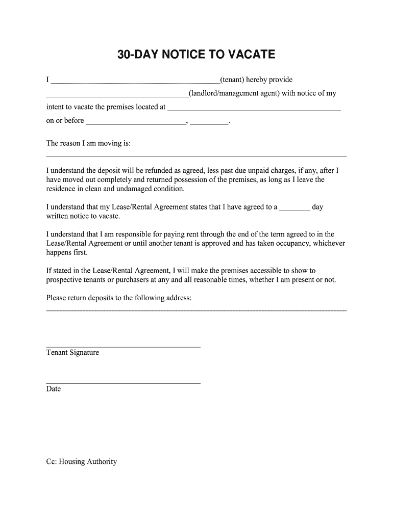 Printable 30 Day Notice Fill Out Sign Online DocHub