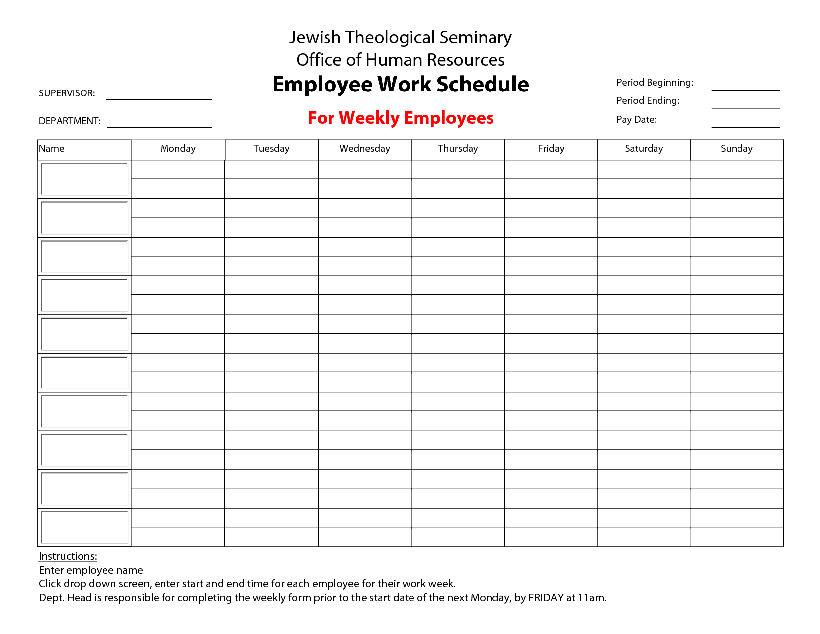 Printable Employee Work Schedule Template Monthly Schedule Template Schedule Calendar Weekly Schedule Template Excel