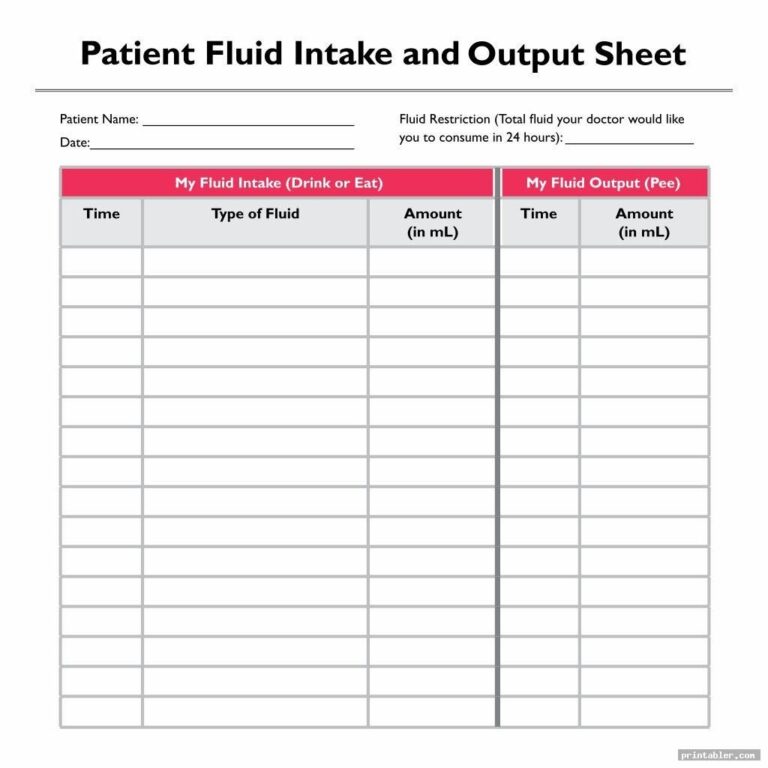 Printable Fluid Intake Chart Template Printables Template Free