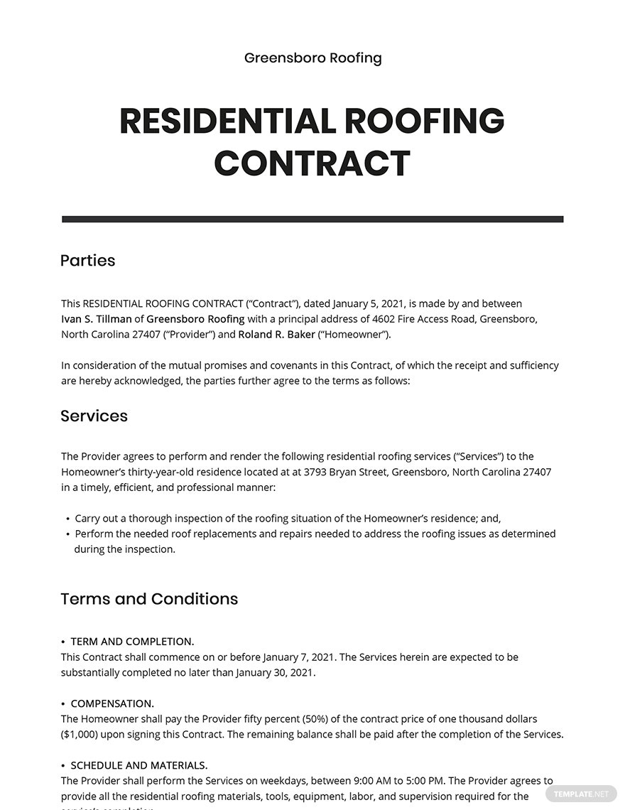 Printable Simple Roofing Contract Template Printables Template Free